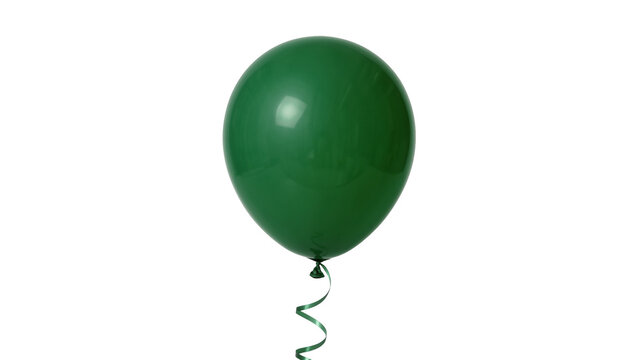 Single dark green balloon with curling ribbon, isolated on transparent background