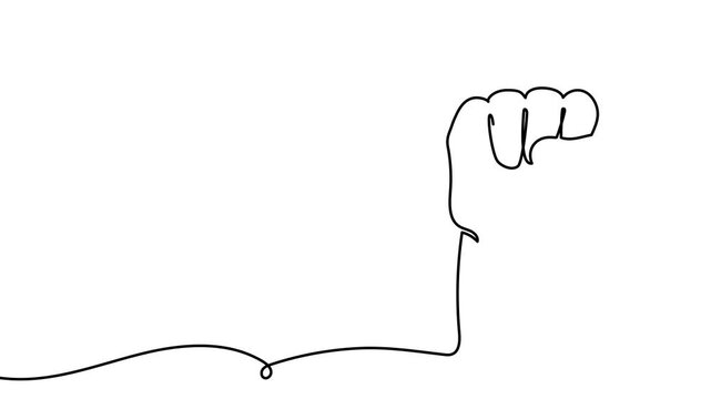 Fist continuous line hand fight single strength raised strong doodle. Fist line human revolution continuous pride up body silhouette victory oneline arm man feminism icon art solidarity social force.