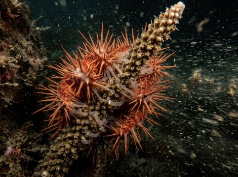 Crown of Thorns Starfish Feeding on Coral Reef Undersea