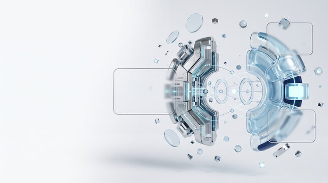 Abstract 3D Render Futuristic Technology Core Interface with Glass Panels on White Background