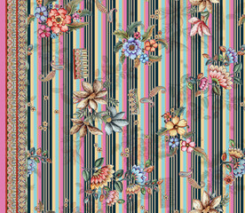 seamless floral pattern Art Beautiful seamless floral pattern featuring hand-painted flowers, ornamental paisley motifs, and decorative foliage in soft pastel and vibrant hues. The design combines pi  © Venkatsai