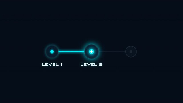 Futuristic gaming level progression hud bars with glowing neon nodes