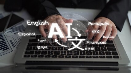 Global communication with multiple languages, digital translation tools, multilingual technology, cross-cultural communication, and virtual language learning environments. Muxer © InfiniteFlow