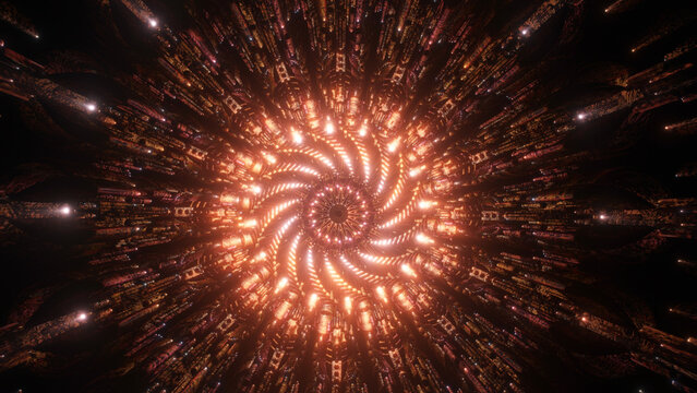 Warm copper spiral of glowing particles
