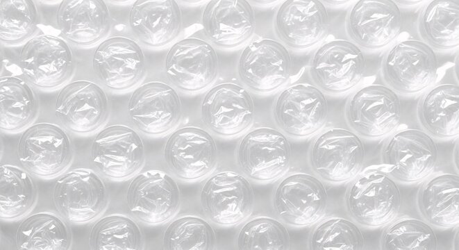 Close-up of clear bubble wrap texture with repeating air pockets