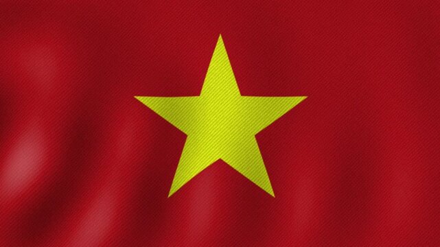 Three yellow stars on red fabric background with soft waves moving across the textured surface with gentle wave motion