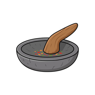 Stone Mortar and Wooden Pestle - Traditional Indonesian Cobek Spice Grinder