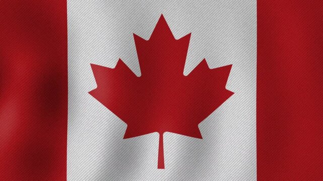 Three flags of canada waving in the wind with a detailed fabric texture surface pattern with against textured background