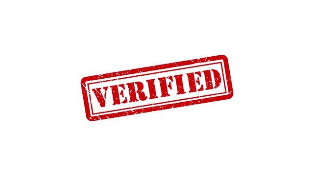 Red grunge verified rubber stamp animation on white background, for business approval, and assurance