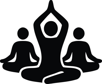 Yoga meditation group icon vector illustration of people doing lotus pose and namaste