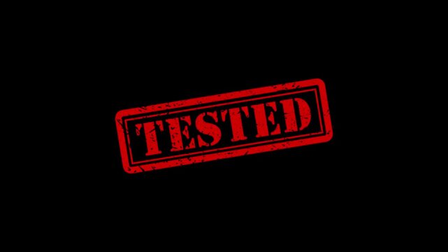 Red grunge tested rubber stamp effect on black background, for assurance and, approval concepts