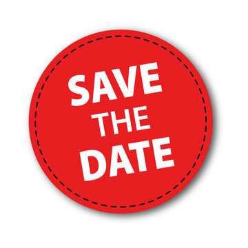 Red circular save the date sign isolated on transparent background