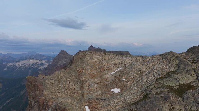 Majestic Aerial Panorama of Rugged Mountains with Snow Patches in Chilliwack, British Columbia, Canada