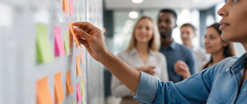 Team Collaboration: Diverse colleagues solving workplace challenges in a modern corporate workspace