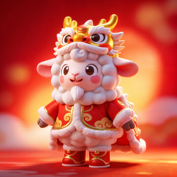 chinese new year  lion dancing sheep in custume