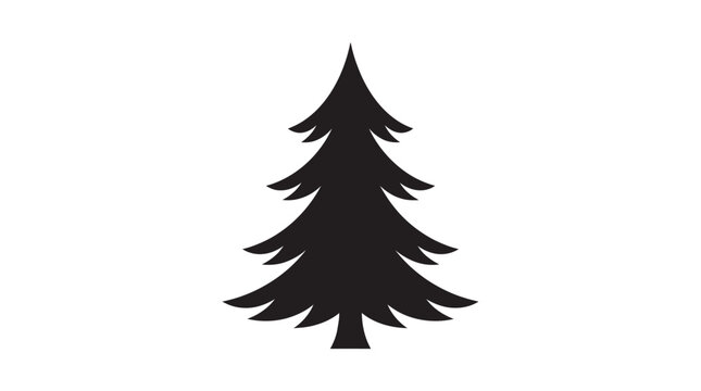 Christmas evergreen pine tree silhouette icon, minimal black vector design for holiday greeting cards