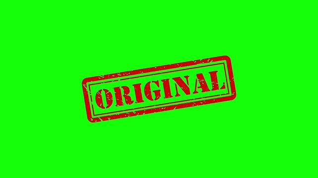 Red original rubber stamp impression animated on green screen background