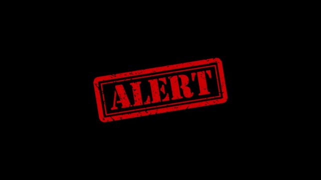Red alert rubber stamp animation on black background, urgent warning and, notification concept