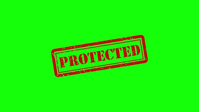 Protected red rubber stamp effect on green screen background, for security and, copyright concepts