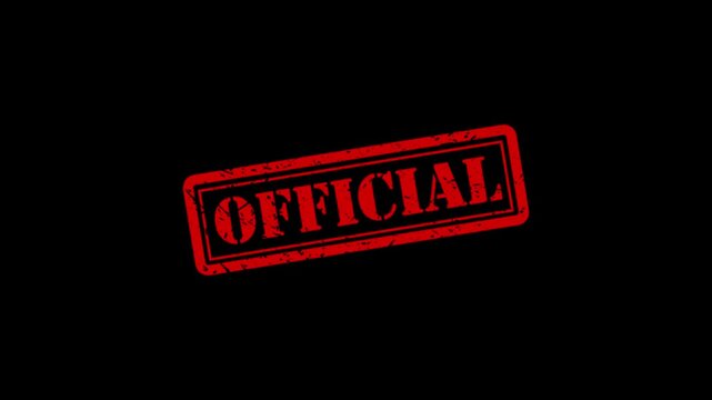 Official red rubber stamp animation on black background, grunge texture approved sign for business and legal documents