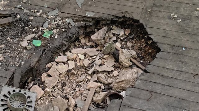 A hole in the ground that has been dug in
