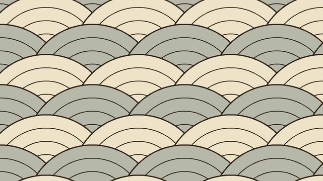 Seigaiha japanese wave pattern looping motion background, aged parchment and sepia