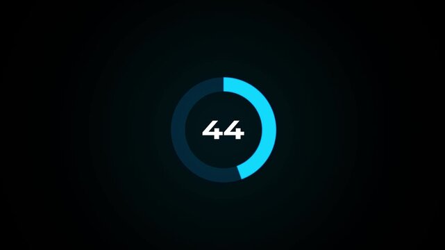 Circle countdown timer animation. 65 second countdown timer animation. 65 to 0 seconds countdown timer with analog clock icon animation on transparent background.4k footage video animation.