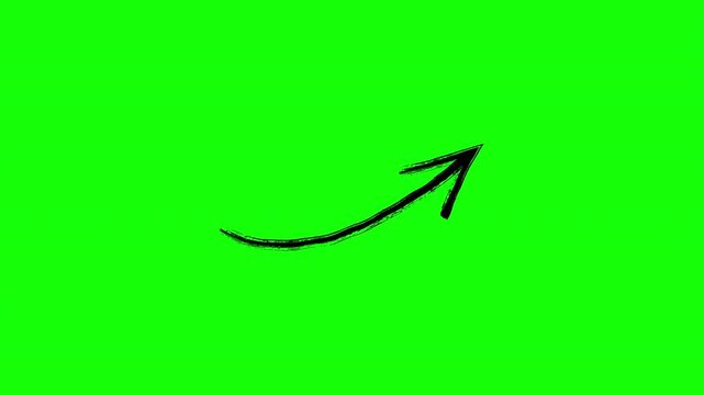 Hand drawn grunge arrow animation collection with curved, looping, straight, zigzag and dynamic directional arrows in black and red, rough brush strokes, isolated on bright green chroma key background