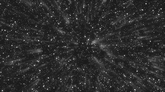 Starfield animation streaks outward with radial hyperspace motion lines. Cosmic warp speed travel paths guide this starfield. Deep space sequences feature starfield.