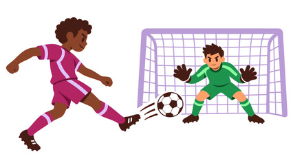 Soccer player kicking the ball toward a goalkeeper © Mark