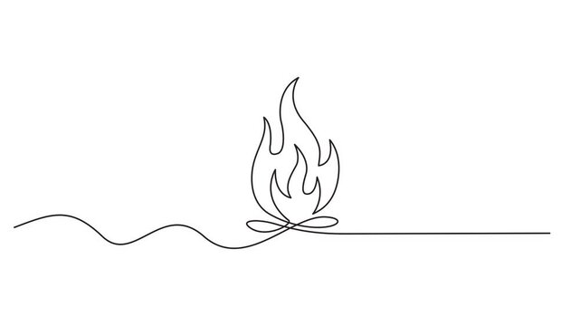 Animated self drawing of Fire icon in continuous one line drawing with minimalist style design. one line Icon drawing,, Self animated continuous single-line drawing of a flame or bonfire. Full length 