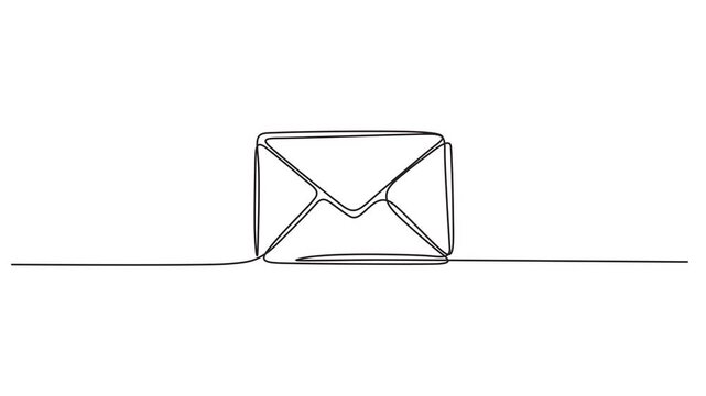 Continuous single line drawing animation of a mail envelope icon for digital communication and message delivery concept.