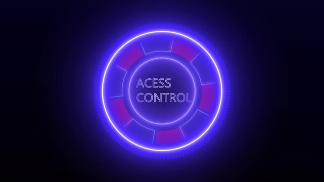 Access control animation displays authorization text inside a circle on dark. User authentication security clears on access control. Encrypted security uses control.