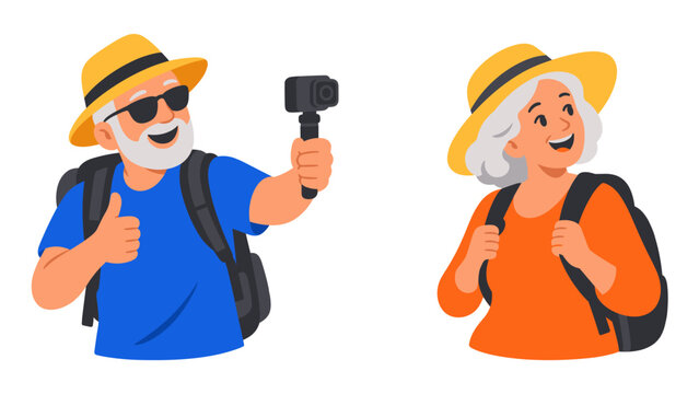 Senior tourists taking a selfie on vacation