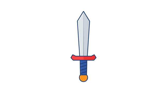 Flat vector illustration of a sword with a gray blade and colorful hilt