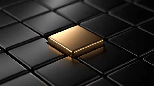 Unique Gold Cube Standing Out Among Dark Tiles