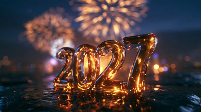 Golden 2027 Number with Fireworks for New Year Celebration