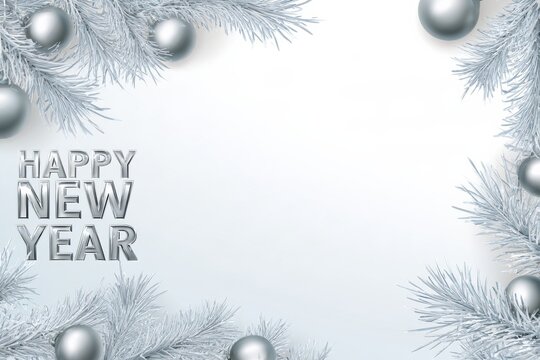 Happy New Year celebration with festive decorations and silver ornaments