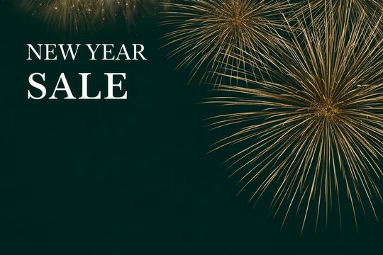 New Year sale with fireworks display announcement for promotional event