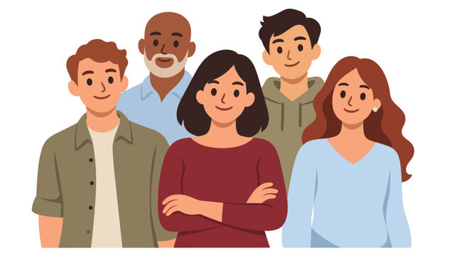 Diverse group of five adults smiling together