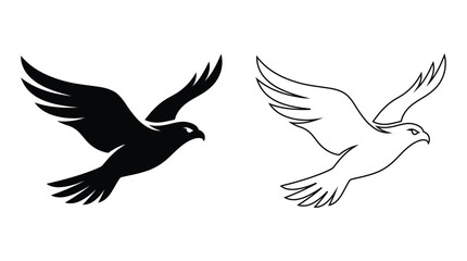Fototapeta premium Bird silhouettes in flight a black and white graphic design
