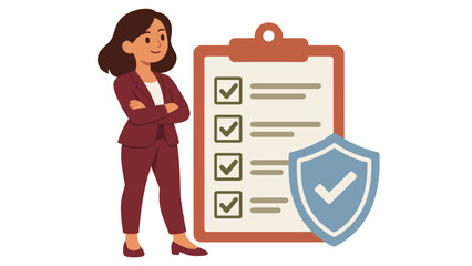 Obraz na płótnie Canvas Businesswoman standing beside a checklist and security shield