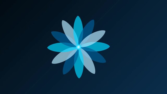 Blue 3D flower appears as layered petals on a dark backdrop