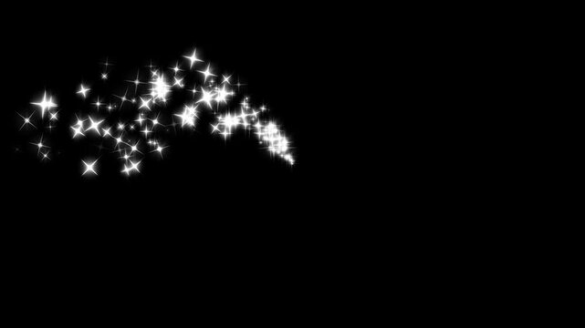White glowing line stars sparkles, 4k Luxury white glitter sparkles line trail, magic sparkles glitter line stars, magic dust, pixie dust path isolated on a black screen background overlay