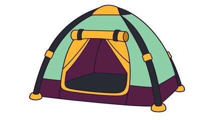 Colorful dome tent with an open entrance for camping © Mark