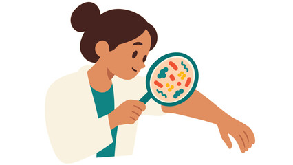 Fototapeta premium Scientist examining bacteria on an arm with a magnifying glass