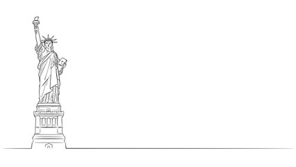 Minimalist black and white line art drawing of the statue of liberty on a white background © Dipa