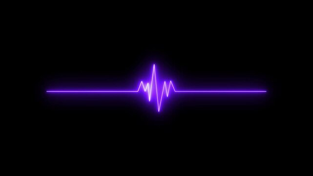 Neon purple heartbeat ekg pulse line animation on black background, for medical and, technology concepts