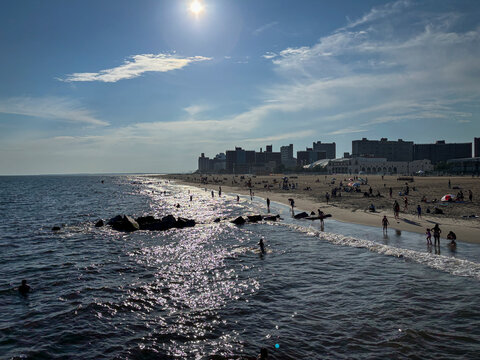 Shoreline of Coney Island in the late afternoon light, New York, United States