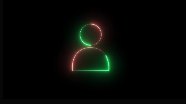 Glowing neon pink and blue color user contact icon animation profile people man male identity account icon sign symbol on black background4k animation.